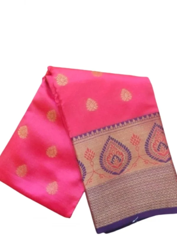 Women's Silk Blend Woven Saree With Unstitched Blouse 5.5Mtr (Pink)
