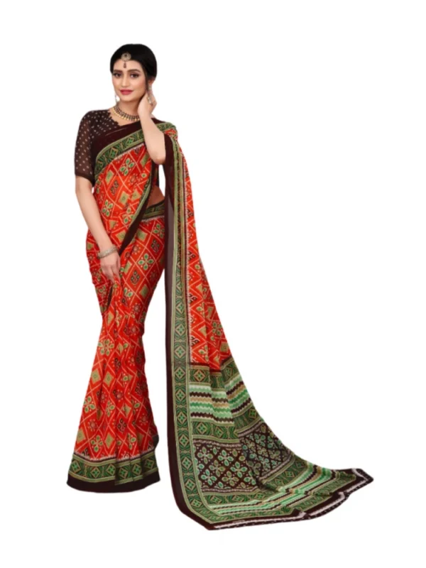 Women's Georgette Floral Print Saree With Unstitched Blouse 5.5Mtr (Red)