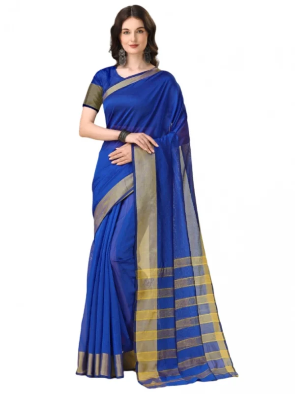 Women's Cotton Silk Striped Saree With Unstitched Blouse 5.5Mtr (Multicolor)