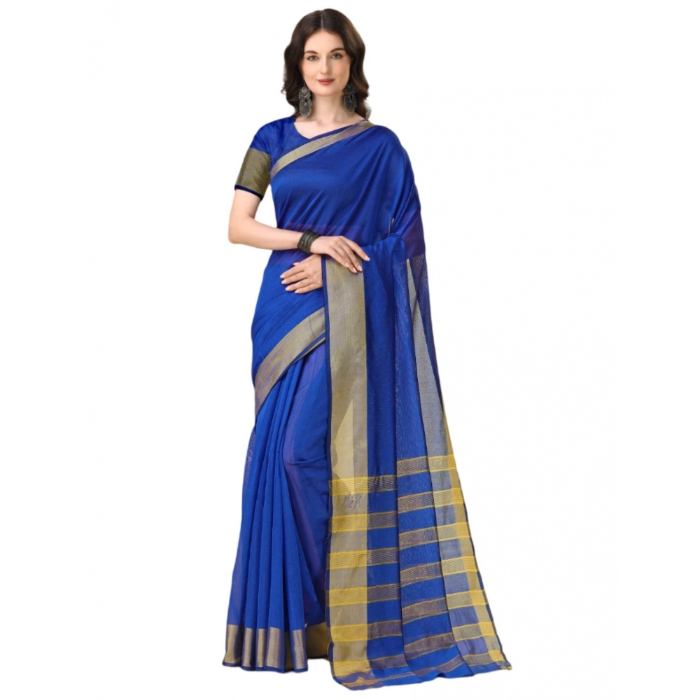 53937817994_5d1c6606b2_o_d-1000x1000-1.webp Women's Cotton Silk Striped Saree With Unstitched Blouse 5.5Mtr (Multicolor) - Image 1