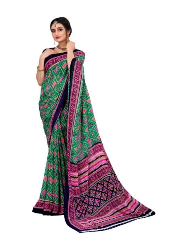 Women's Georgette Floral Print Saree With Unstitched Blouse 5.5Mtr (Green)