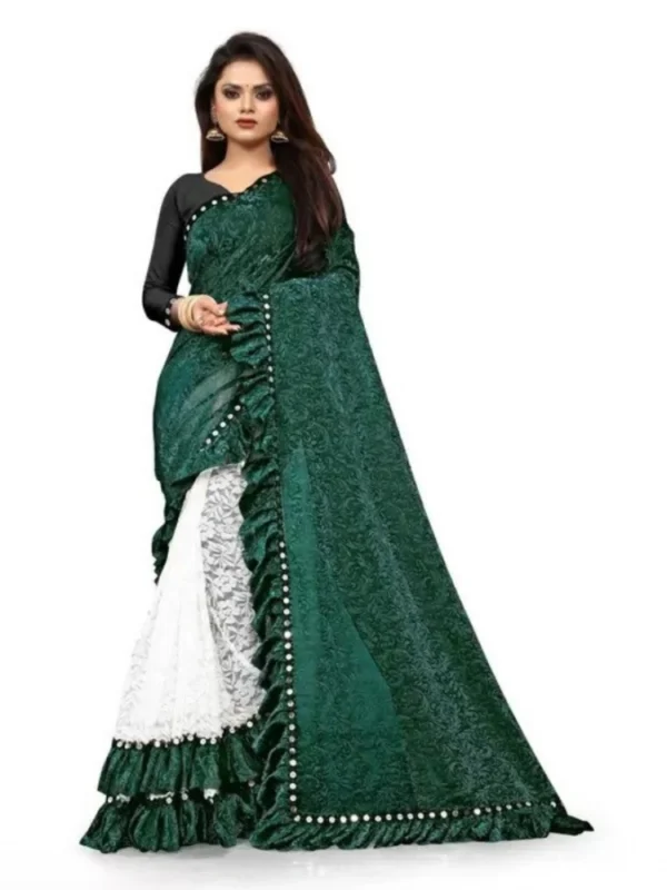 Women's Silk With Mirror Lace Solid Saree With Unstitched Blouse (Green, 5-5 Mtrs)