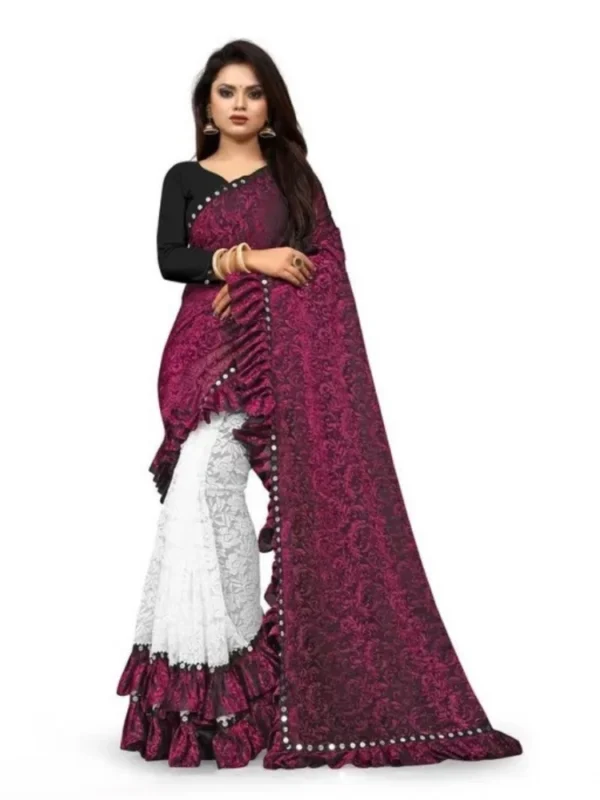 Women's Silk With Mirror Lace Solid Saree With Unstitched Blouse (Pink, 5-5 Mtrs)