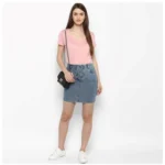 Women's Denim Draw String Buttoned Skirt (Blue) - Image 6