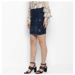 Women's Denim Distressed Buttoned Skirt (Blue) - Image 3