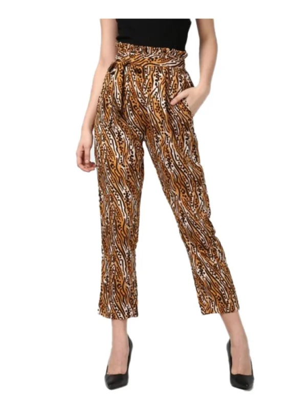 Women's Polyester Animal Print Elasticated Trousers (Orange - Black)