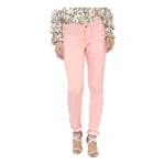 Women's Denim Solid Buttoned Jeans (Pink)