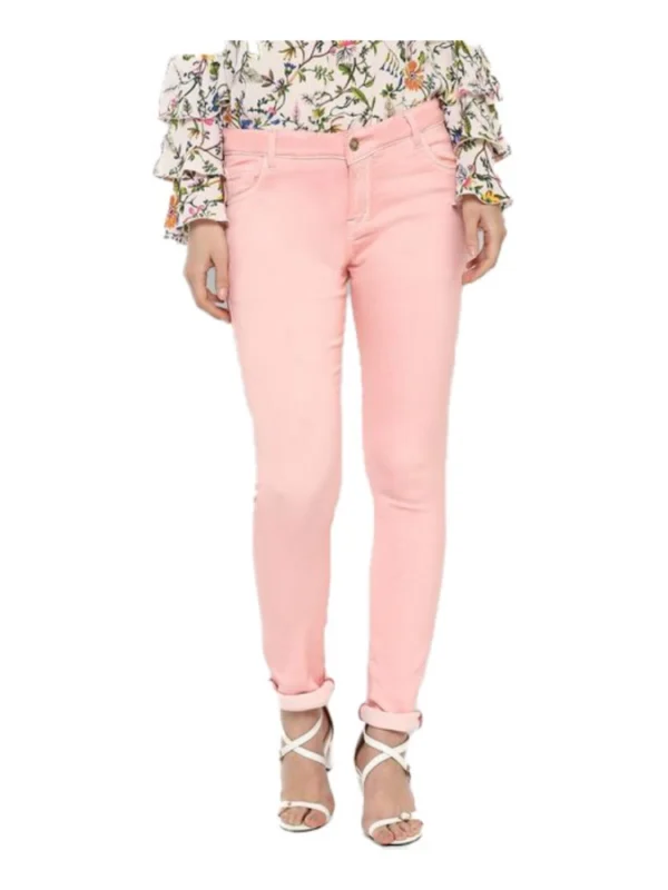 Women's Denim Solid Buttoned Jeans (Pink)
