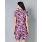 Women's Cotton Blended Printed Round Neck Half Sleeve Top - Shorts Set (Purple) - Image 4