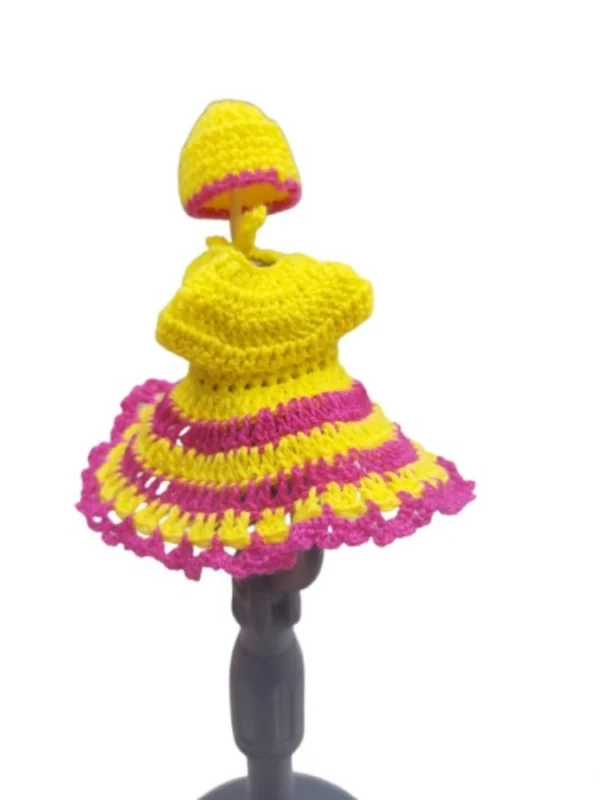Laddu Gopal Tharad Dress Size: 0 To 6 (Yellow-Pink)