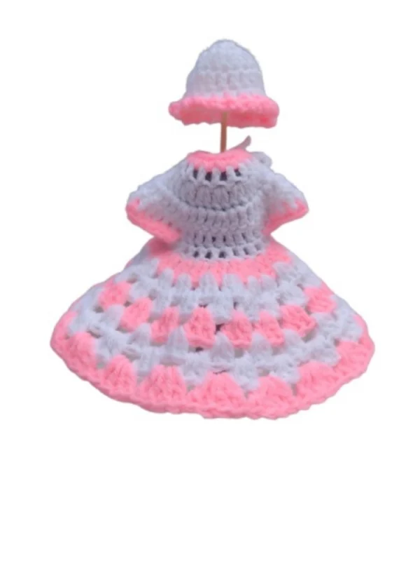 Laddu Gopal Tharad Dress Size: 0 To 6 (White-Baby Pink)