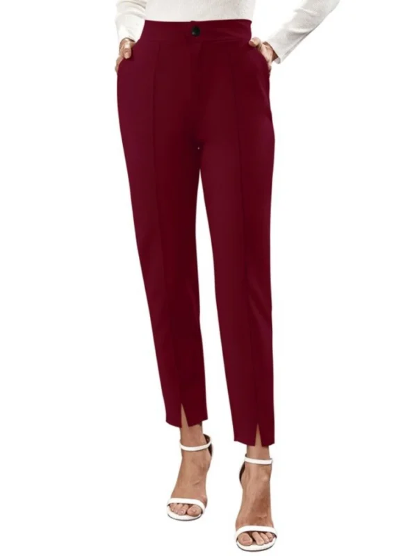 Women's Polyester Solid With Pocket Pant (Maroon)