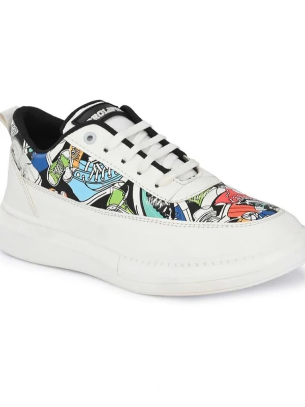 Men's Casual Synthetic Printed Lace-Up Shoes (White)