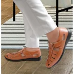 Men's Casual Faux Leather Solid Velcro Sandal (Tan) - Image 2