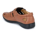Men's Casual Faux Leather Solid Velcro Sandal (Tan) - Image 4