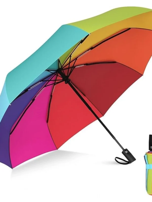 Metal Portable Auto Travel Umbrella (Rainbow)