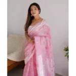 Women's Cotton  Printed Saree With Unstitched Blouse 5.5Mtr (Pink) - Image 2
