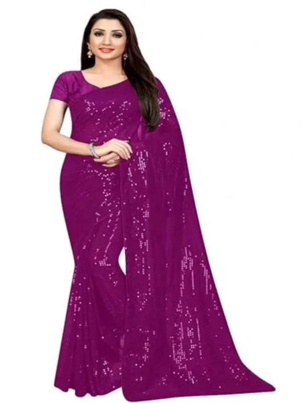 Women's Georgette Embellished Sequnece Bollywood Saree With Unstitched Blouse 5.5Mtr (Purple)