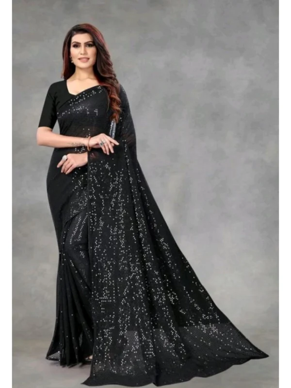 Women's Georgette Embellished Sequnece Bollywood Saree With Unstitched Blouse 5.5Mtr (Black)