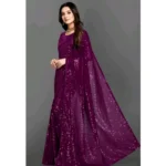 Women's Georgette Embellished Sequnece Bollywood Saree With Unstitched Blouse 5.5Mtr (Purple) - Image 2