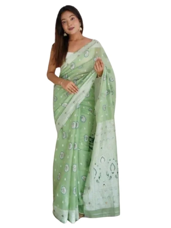 Women's Cotton  Printed Saree With Unstitched Blouse 5.5Mtr (Pista)
