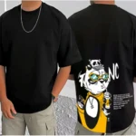 Men's Casual Cotton Blend Printed Round Neck Half Sleeve T-Shirt (Black) - Image 3