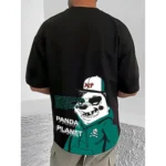 Men's Casual Cotton Blend Printed Round Neck Half Sleeve T-Shirt (Black)