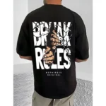 Men's Casual Cotton Blend Printed Round Neck Half Sleeve T-Shirt (Black) - Image 4