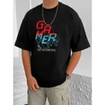 Men's Casual Cotton Blend Printed Round Neck Half Sleeve T-Shirt (Black)