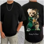 Men's Casual Cotton Blend Printed Round Neck Half Sleeve T-Shirt (Black) - Image 3