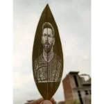 Custom Engraved Leaf Art – Football Player Portrait on Natural Leaf