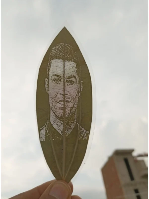Custom Engraved Leaf Art – Football Icon Portrait on Natural Lea