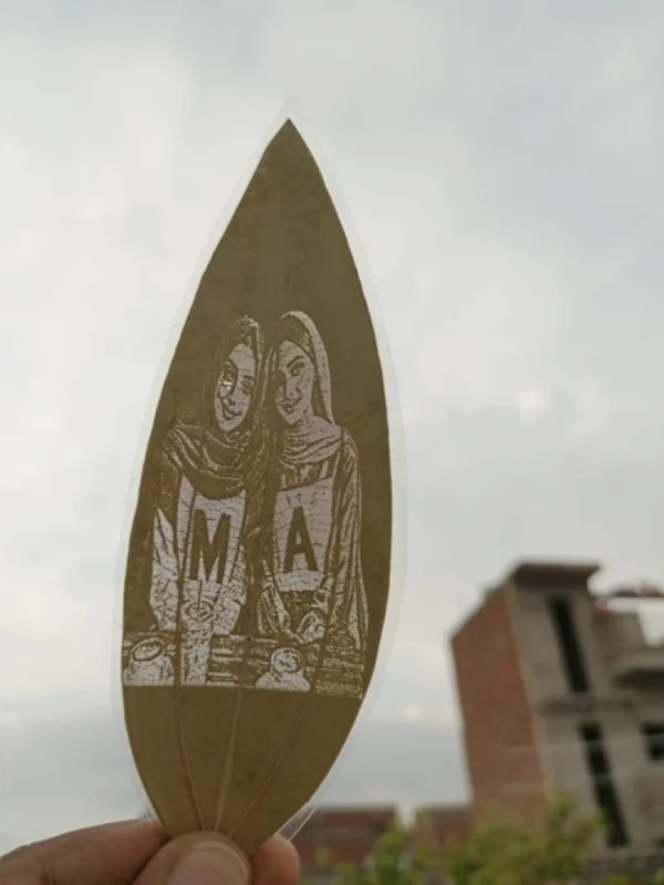 Custom Friendship Portrait Engraved on Natural Leaf