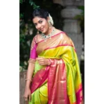 Women's Litchi silk Printed Saree With Unstitched Blouse (Green) - Image 3