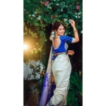 Women's Litchi silk Printed Saree With Unstitched Blouse (Off White) - Image 2