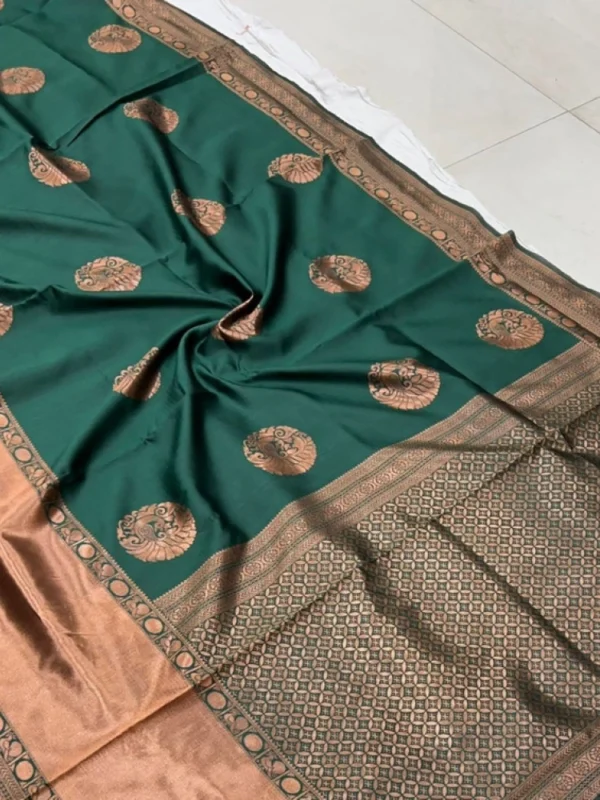 Women's Litchi silk Printed Saree With Unstitched Blouse (Green)