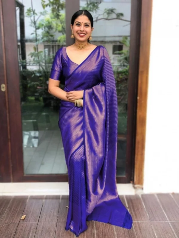 Women's Litchi silk Printed Saree With Unstitched Blouse (Purple)