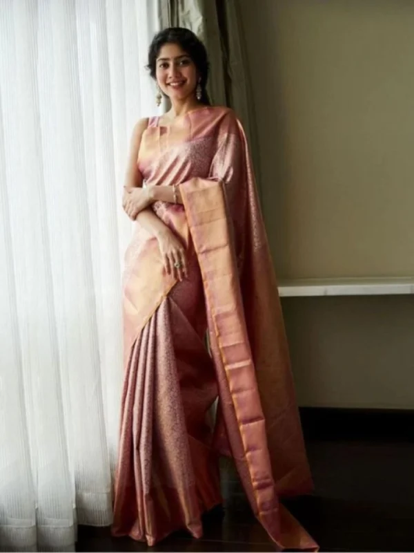 Women's Litchi silk Printed Saree With Unstitched Blouse (Light Pink)