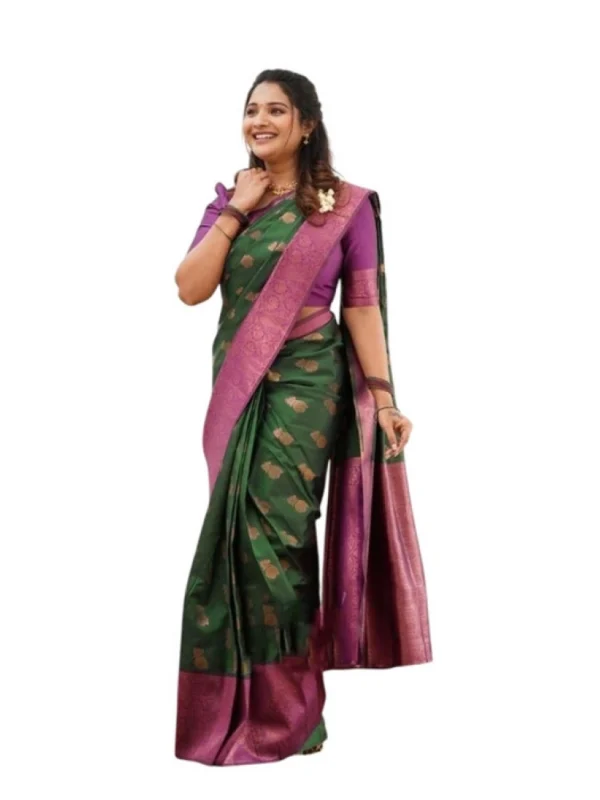 Women's Litchi silk Printed Saree With Unstitched Blouse (Green)