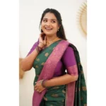 Women's Litchi silk Printed Saree With Unstitched Blouse (Green) - Image 3