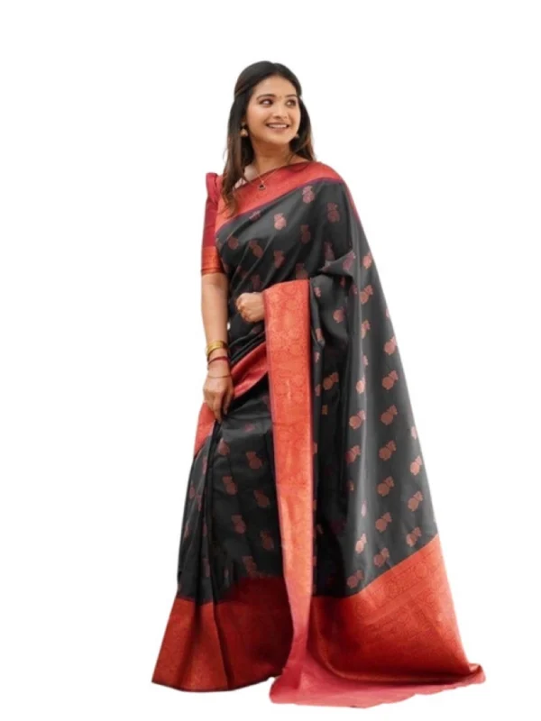 Women's Litchi silk Printed Saree With Unstitched Blouse (Grey)