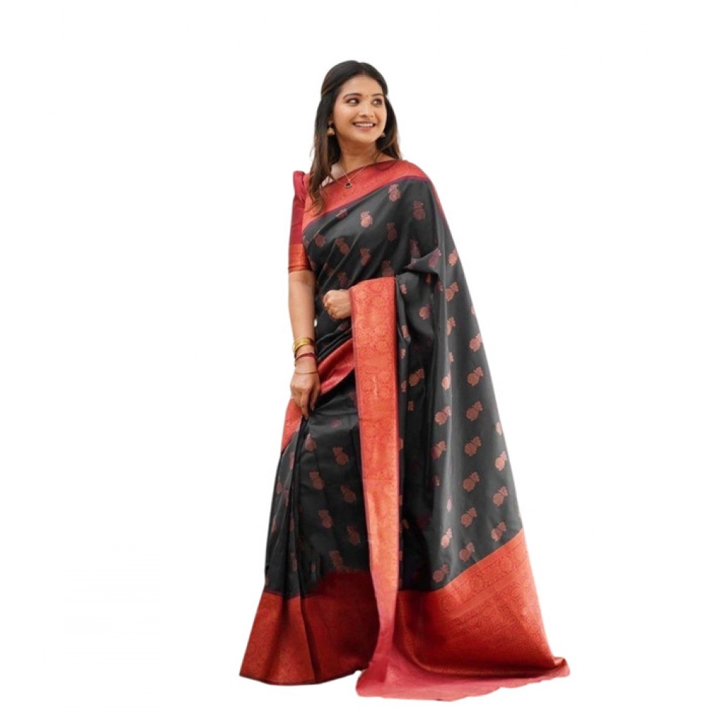 BSB233-SASYYYH-4061-GREY-Main-1000x1000-1.webp Women's Litchi silk Printed Saree With Unstitched Blouse (Grey) - Image 1