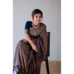 Women's Litchi silk Printed Saree With Unstitched Blouse (Blue) - Image 2