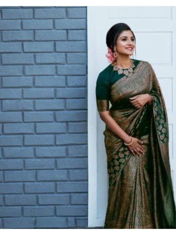 Women's Litchi silk Printed Saree With Unstitched Blouse (Green)
