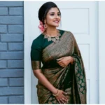 Women's Litchi silk Printed Saree With Unstitched Blouse (Green) - Image 2