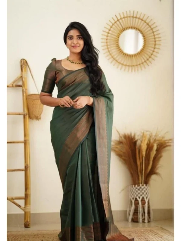 Women's Litchi silk Printed Saree With Unstitched Blouse (Green)