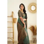 Women's Litchi silk Printed Saree With Unstitched Blouse (Green) - Image 4