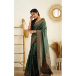 Women's Litchi silk Printed Saree With Unstitched Blouse (Green) - Image 3