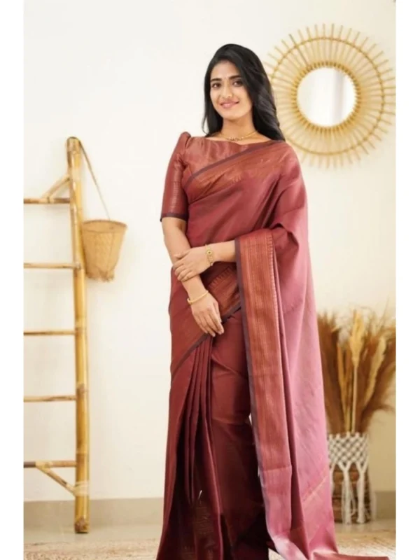 Women's Litchi silk Printed Saree With Unstitched Blouse (Maroon)