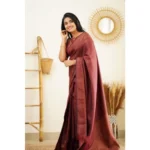 Women's Litchi silk Printed Saree With Unstitched Blouse (Maroon) - Image 3